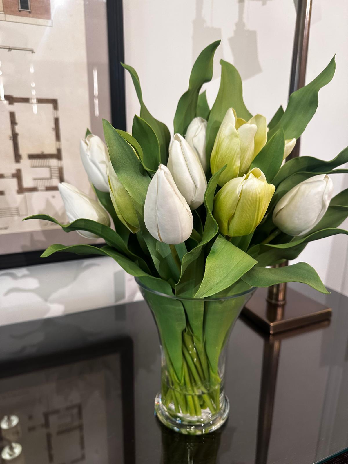 White Tulip in Glass Vase