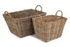 Set of 2 Rectangular Grey Rattan Floor Storage