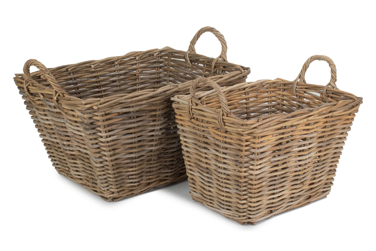 Set of 2 Rectangular Grey Rattan Floor Storage