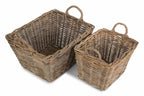 Set of 2 Rectangular Grey Rattan Floor Storage
