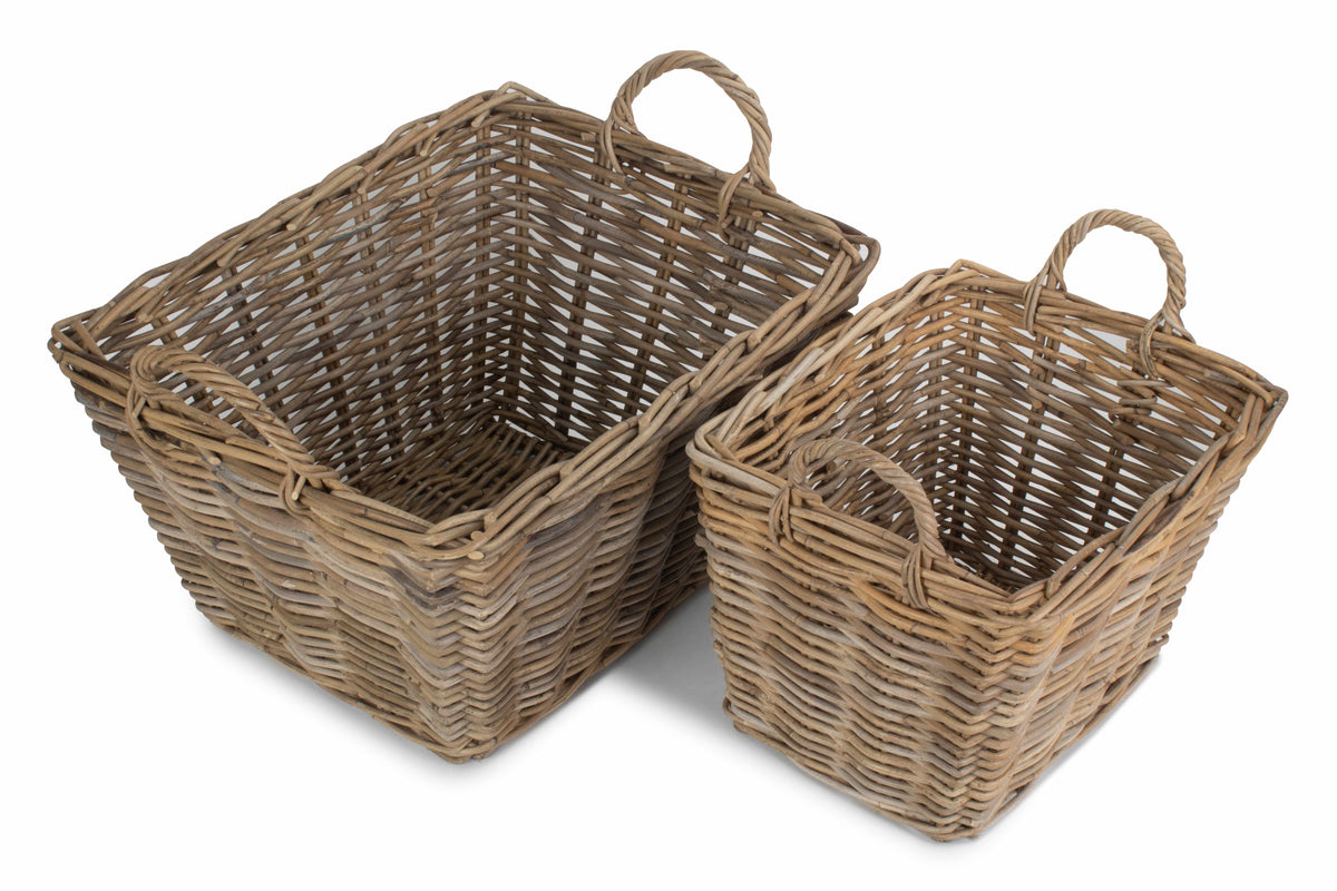 Set of 2 Rectangular Grey Rattan Floor Storage