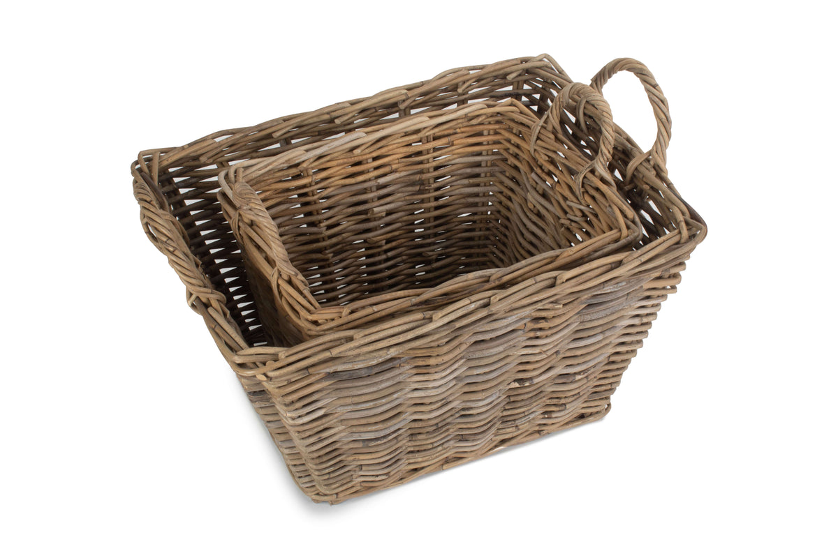 Set of 2 Rectangular Grey Rattan Floor Storage