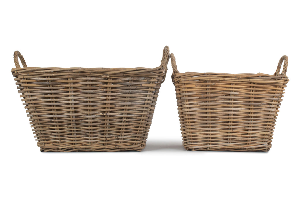Set of 2 Rectangular Grey Rattan Floor Storage