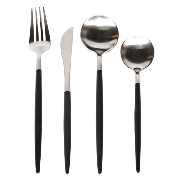 16-Piece Black & Silver Stainless Steel Cutlery Set