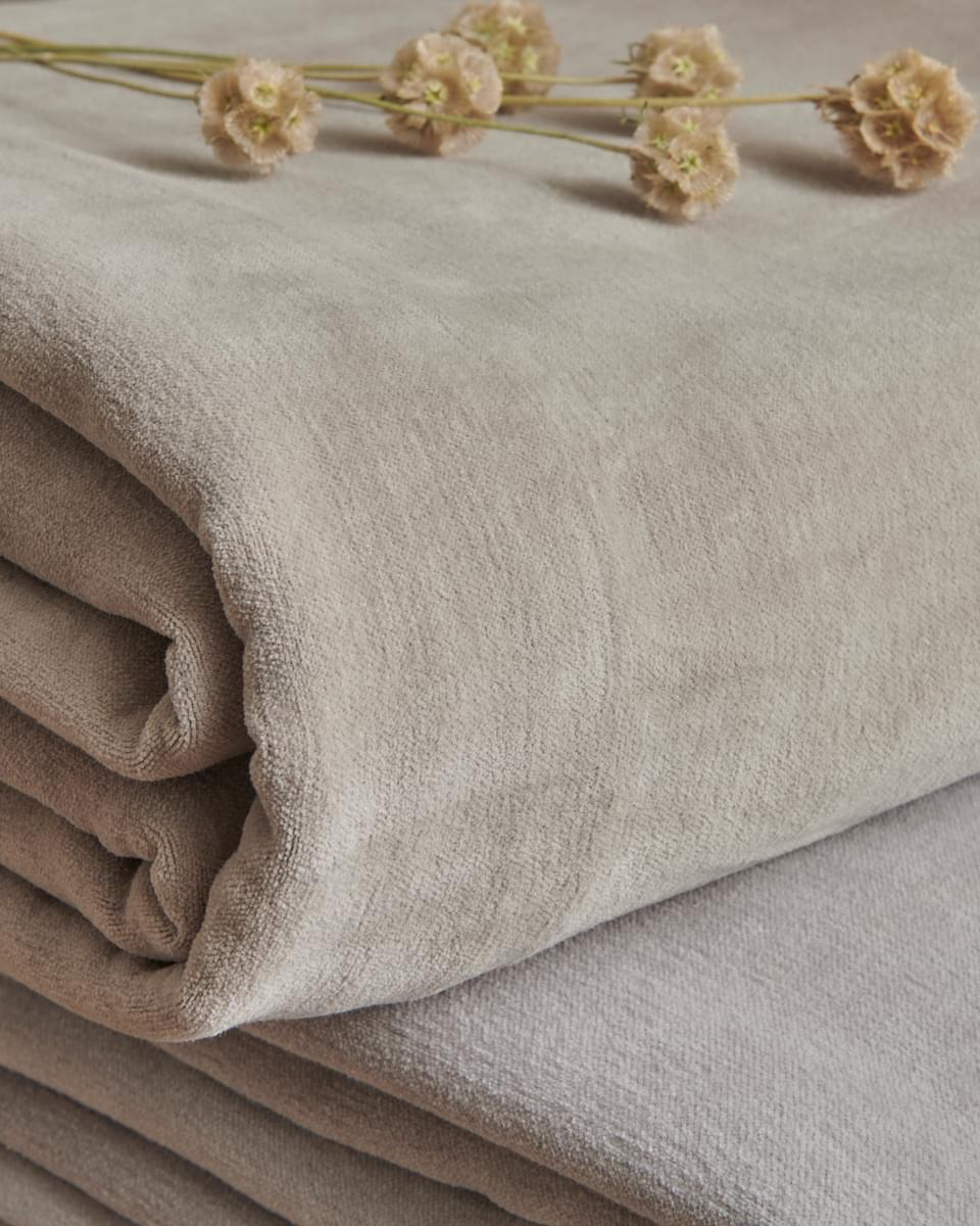 Orion cotton velvet bedspread in Putty