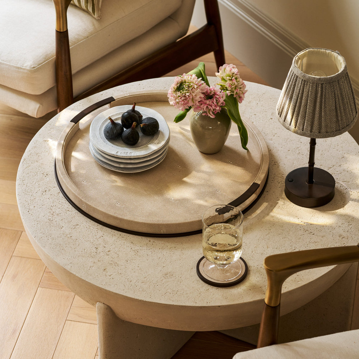Large Round Ecru Shagreen Tray