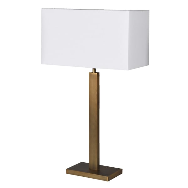 Antique Brass Rectangular Table Lamp with Linen Shade