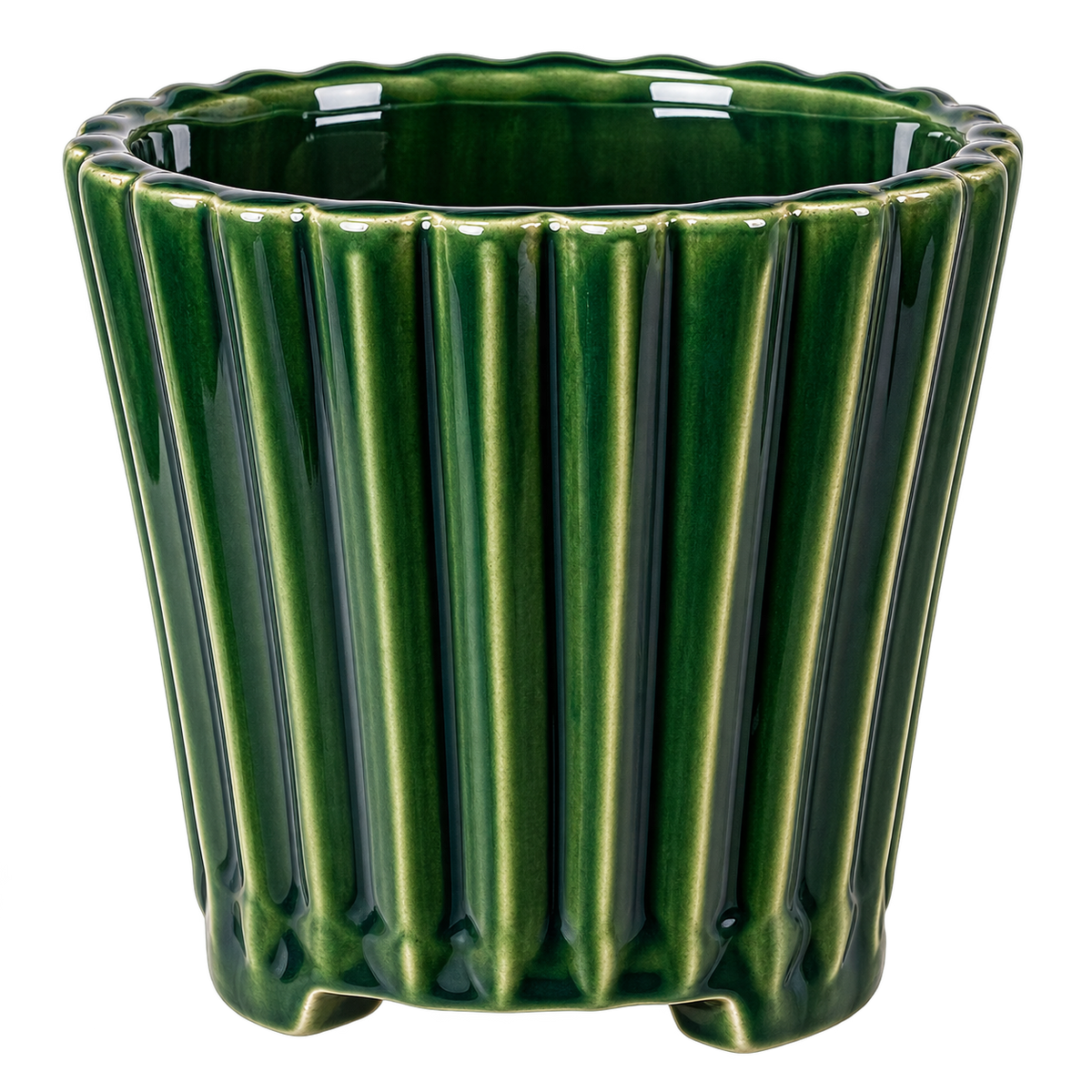 Green Ribbed Plant Pot