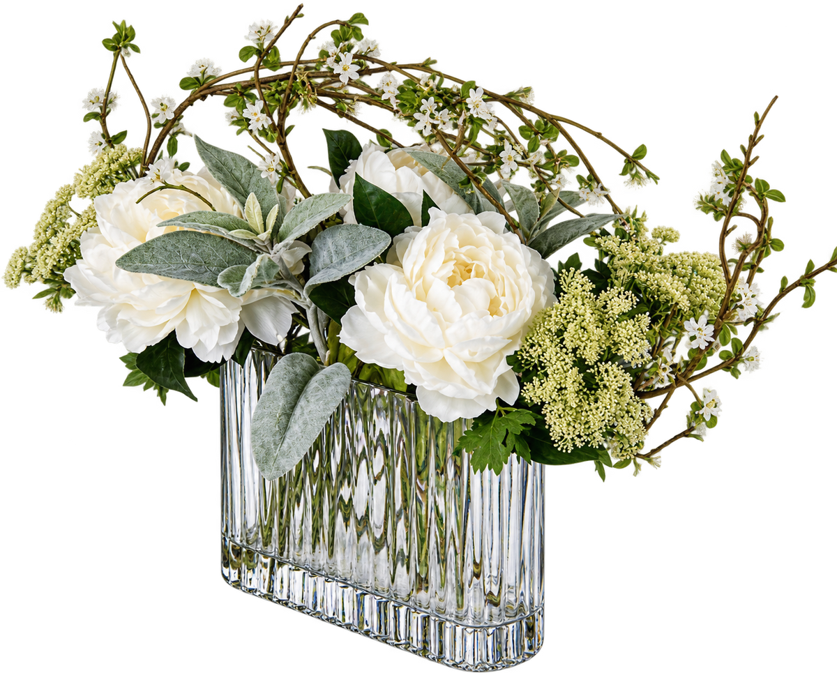 Peony Arrangement in Glass Vase