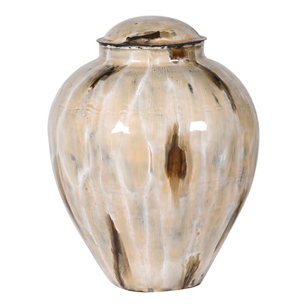 Coffee Hand Enameled Lidded Vase