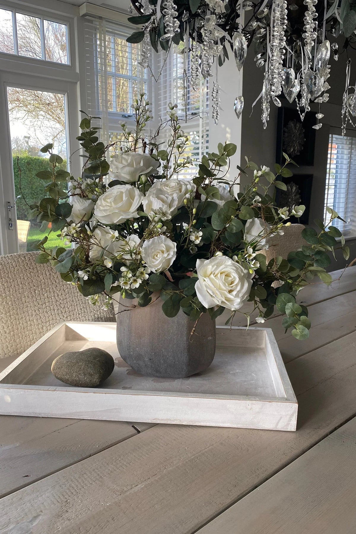 Eucalyptus and Roses in vase