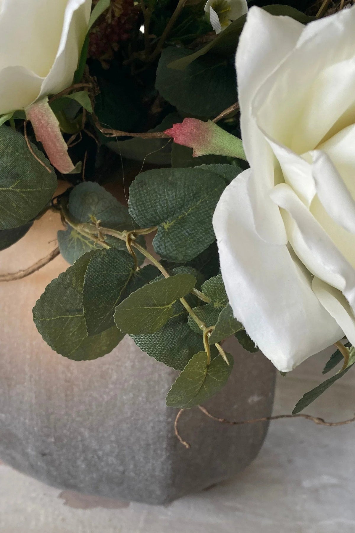 Eucalyptus and Roses in vase