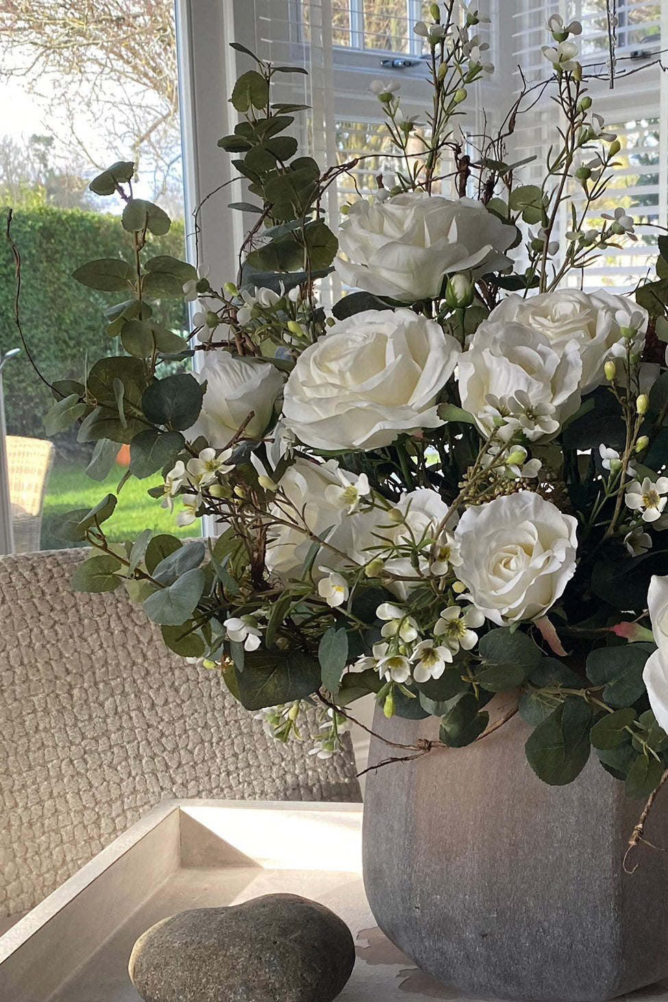 Eucalyptus and Roses in vase