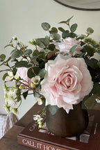 Blush Rose and Waxflower with Eucalyptus in Bronze Vase