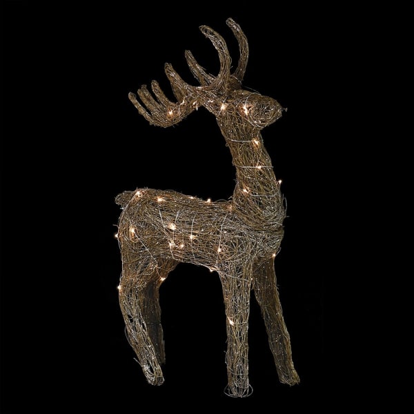Large Champagne Rattan Lit Deer