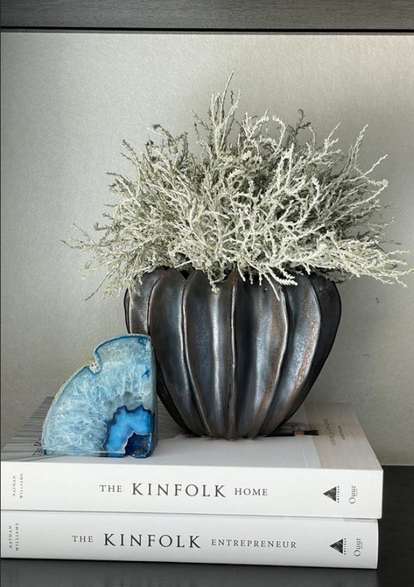Curled Greenery in Bronze Stone Vase