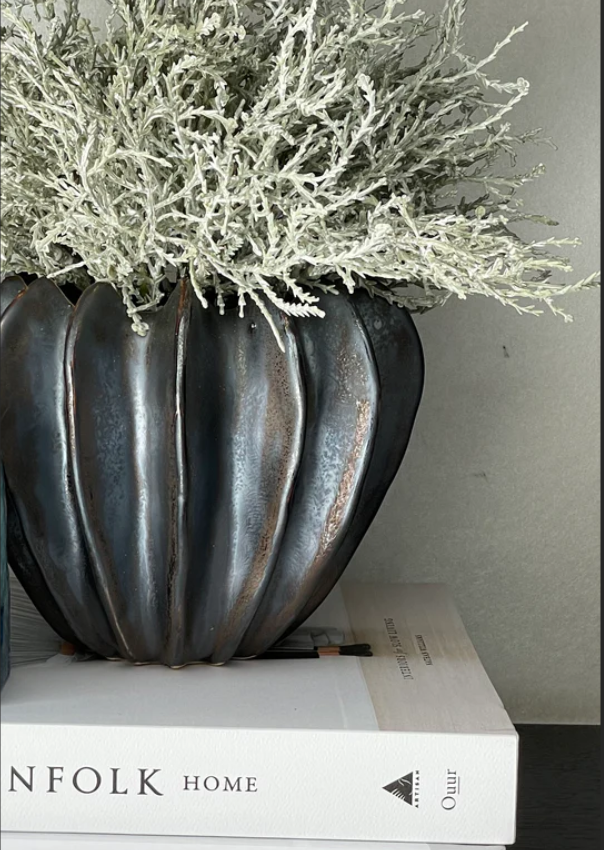 Curled Greenery in Bronze Stone Vase