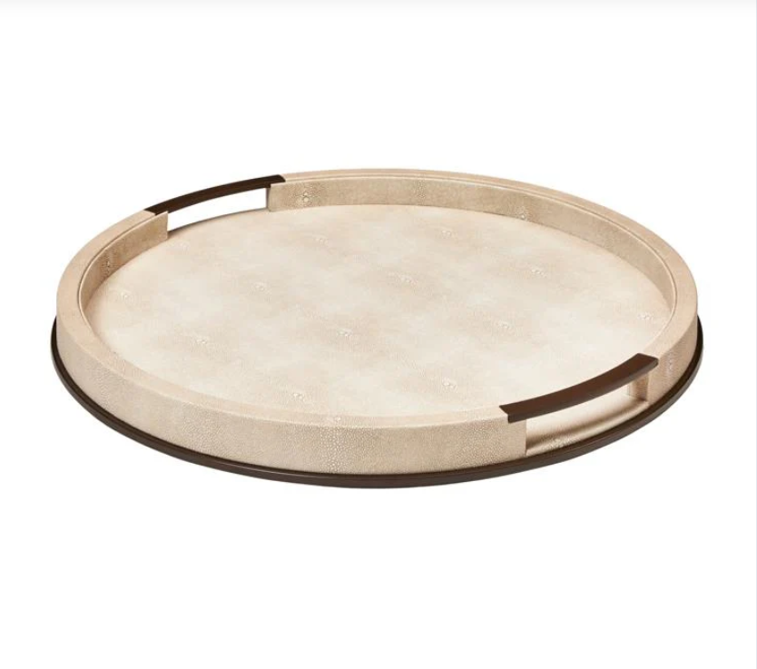 Large Round Ecru Shagreen Tray