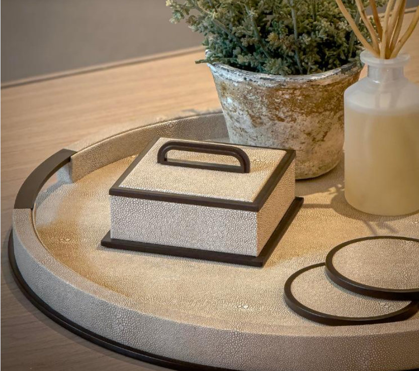 Large Round Ecru Shagreen Tray