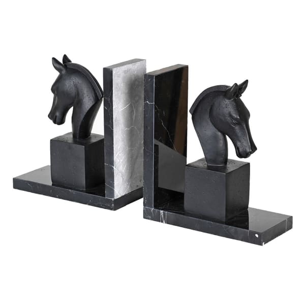 Sculpted Marble Horse Bookends