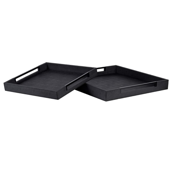 Set of 2 Black Faux Shagreen Trays