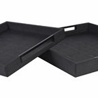 Set of 2 Black Faux Shagreen Trays