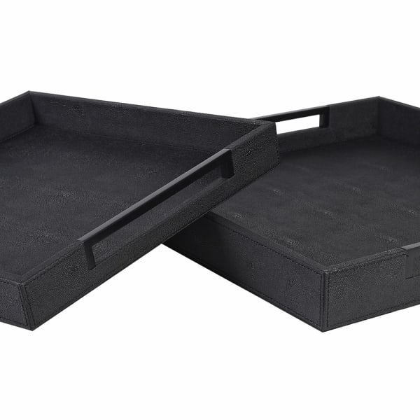 Set of 2 Black Faux Shagreen Trays