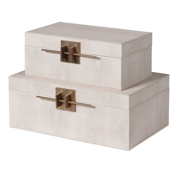 Set of 2 Ivory Shagreen Boxes