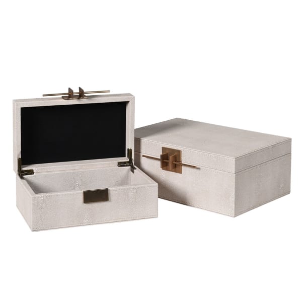 Set of 2 Ivory Shagreen Boxes