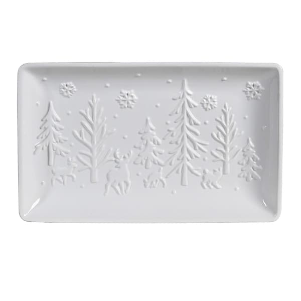 Set of 2 White Xmas Scene Decorative Plate