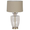 Smoked Glass Table Lamp with Linen Shade