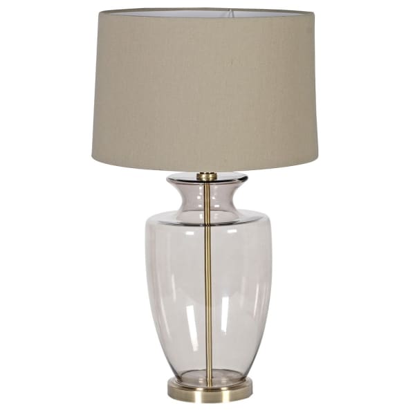 Smoked Glass Table Lamp with Linen Shade