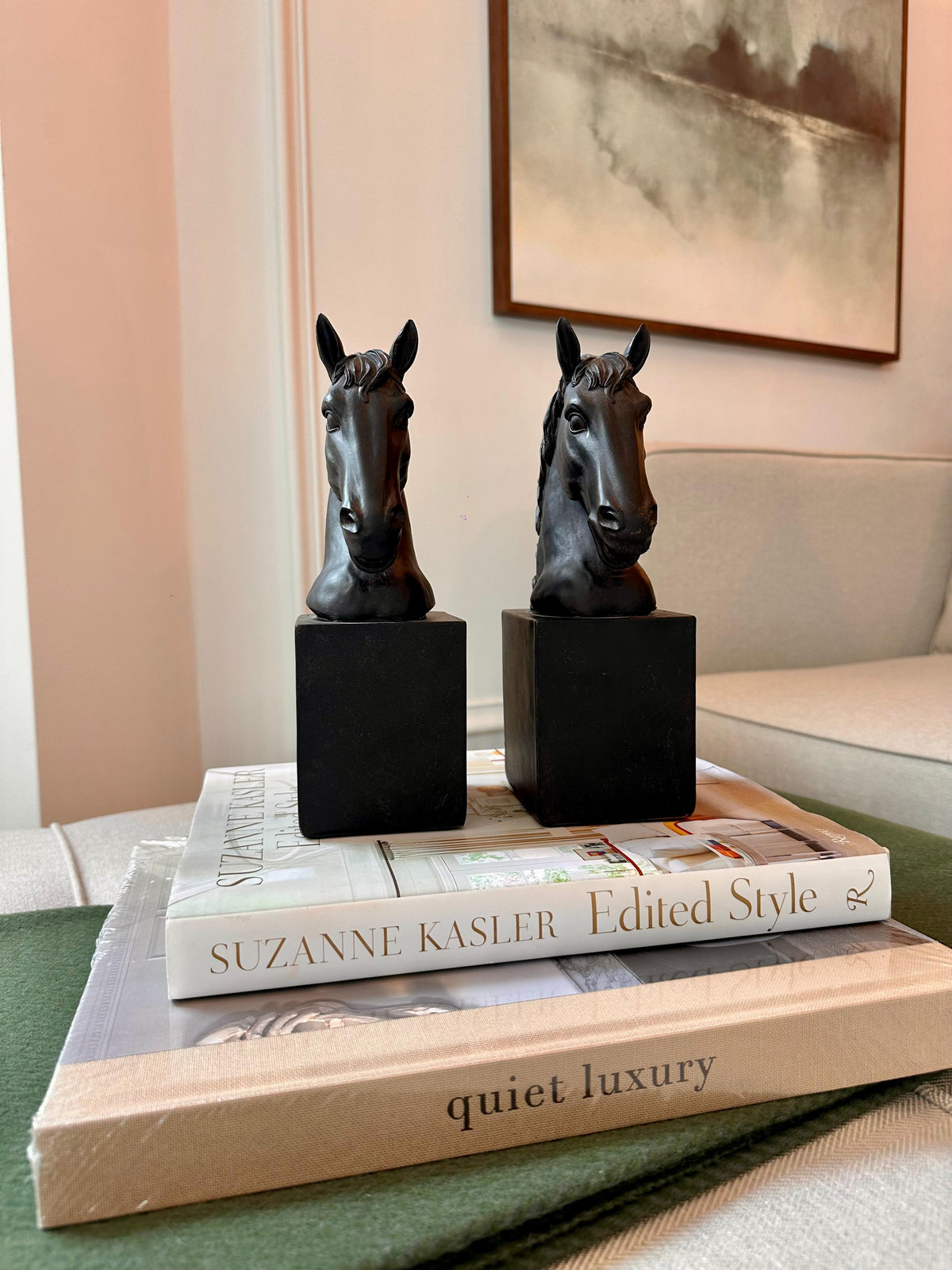 Black Horse Head Sculpture Bookends