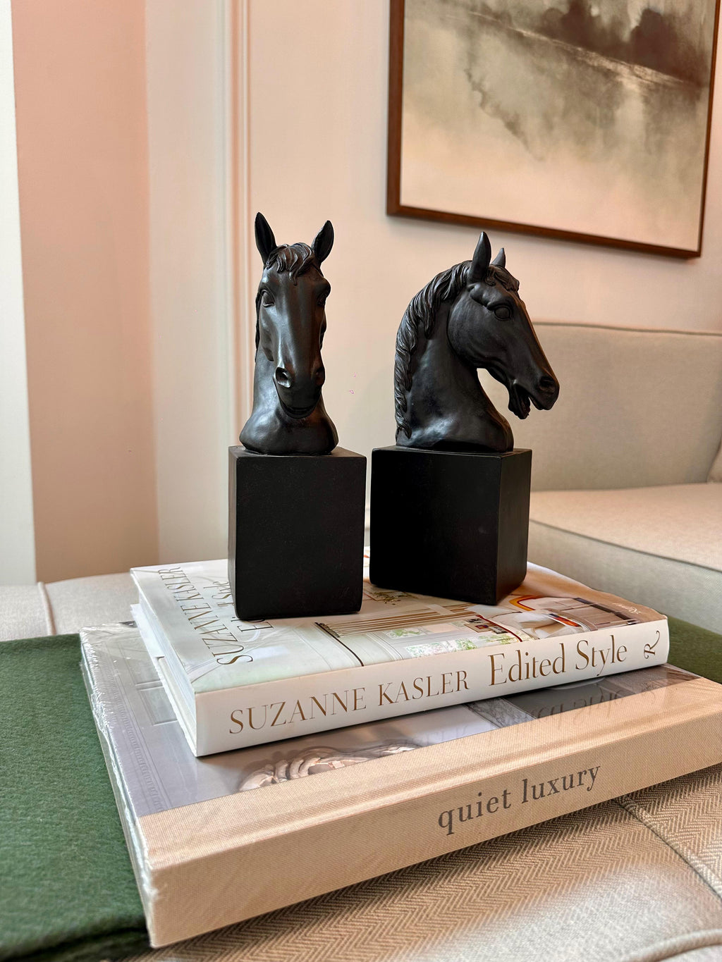 Black Horse Head Sculpture Bookends