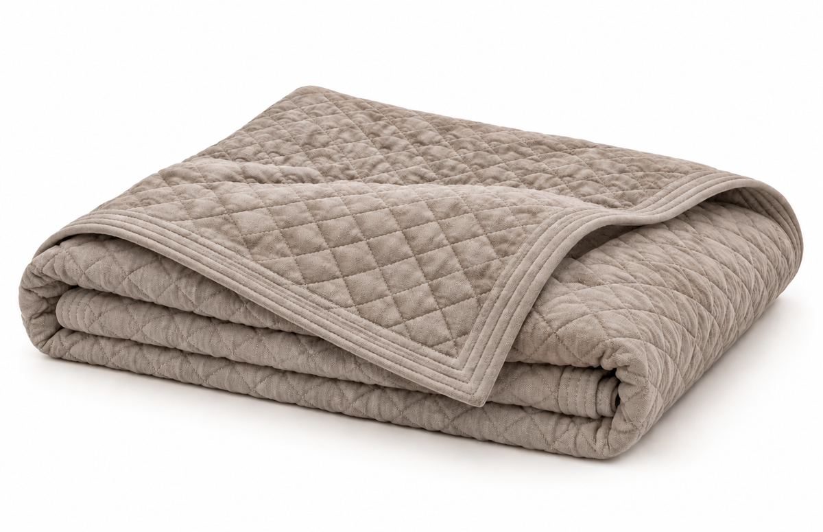 Soft Beige Cotton Velvet Bedspread