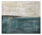 Rustir hand-painted canvas in teal, landscape, in a hand-finished L-shape frame