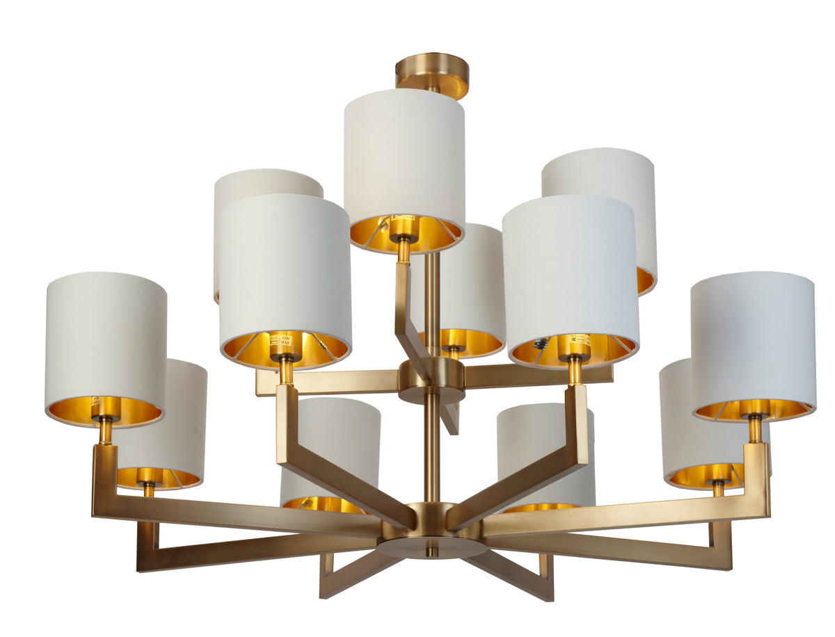 Brushed Gold 4 + 8 Arm Chandelier (Antique Brass Finish)